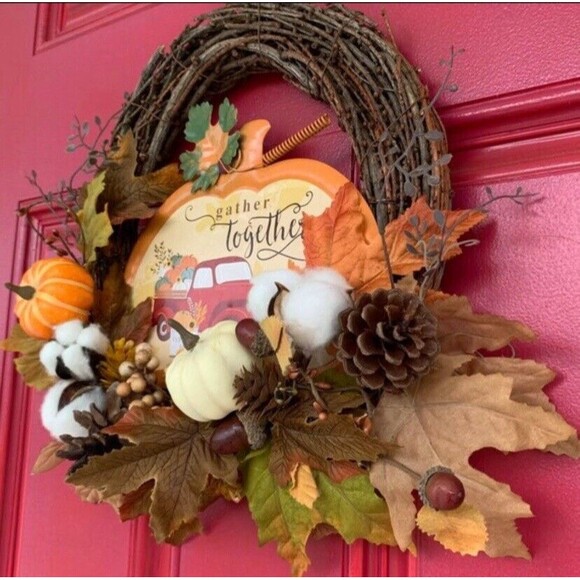 Fall Wreath, Pinecones, Berries, Acorns, Fall Leaves, Pumpkins, Autumn Wreath - Picture 6 of 11